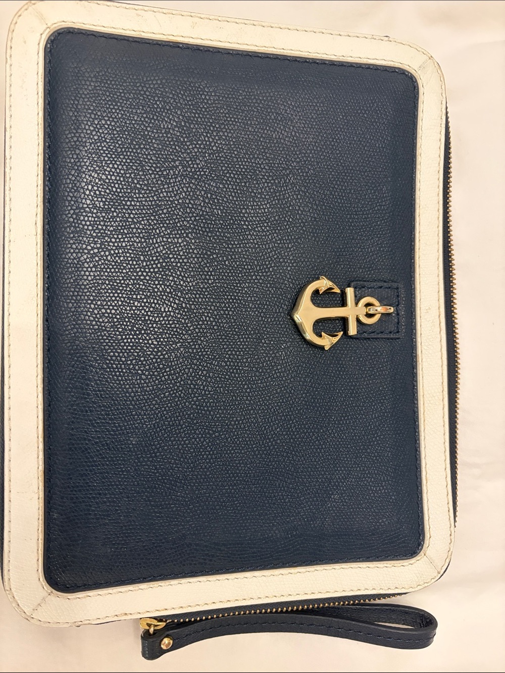 Juicy Couture Navy and White Wristlet with Gold Anchor Detail IPad Case or clutc